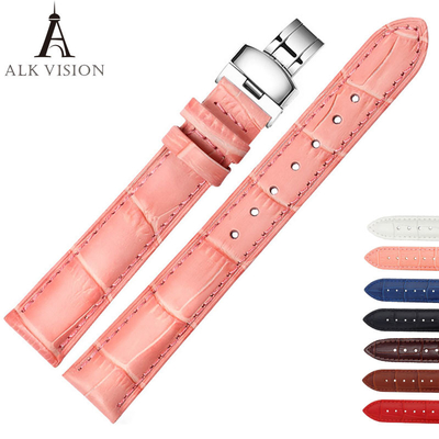 ALK Leather Watch Band Bracelet Strap butterfly deployant Clasp buckle Watchband accessories 14mm 16mm 18mm 19mm 20mm 22