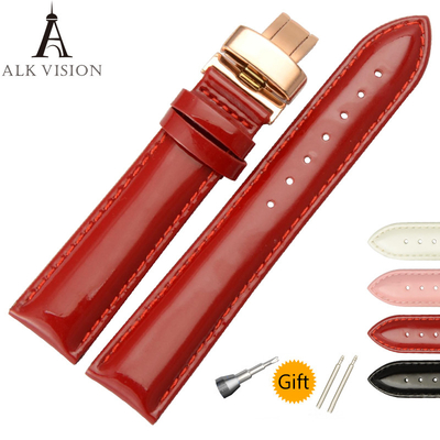 ALK Cow Leather Watch Band Shine Bracelet Strap butterfly deployant Clasp buckle Watchband accessories 12 14 16 18 19 20