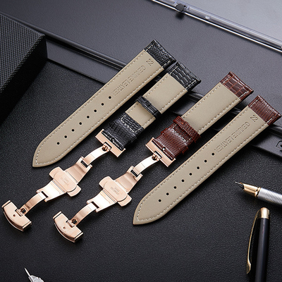 Leather band for watch butterfly deployment clasp Lizard Watchband push stretched wristband belt DIY replacement 16 18 2