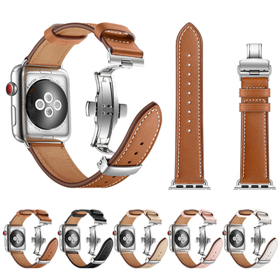 iwatch band butterfly deployant Clasp buckle genuine leather watchband for Apple Watch band series 4/3/2 strap for smart