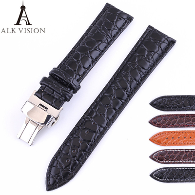 ALK Leather Watch Band Bracelet Strap butterfly deployant Clasp buckle Watchband 12 13 14 15 16 17 18 19 20 21 22 24mm