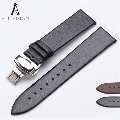 ALK Leather Watch Band Bracelet Strap Butterfly Deployant Clasp Buckle Watchband 14mm 16mm 18mm 20mm 22mm Metal Buckle