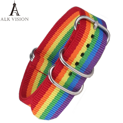 2020 Unisex Rainbow Sports Watchband Ladies Men's Canvas Nylon Strap Watch Accessories Bracelet Wristband Pin Buckl
