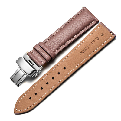 ALK Watchband Brand Genuine Leather Belt Deployant Buckle Band Butterfly Clasp Strap sized in 12 14 16 18 20 22 24mm