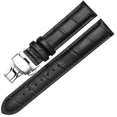 Leather Watch Band Bracelet Strap Butterfly Deployant Clasp Buckle Watchband 14 16 17 18 19 20 21 22 24mm Metal Buckle