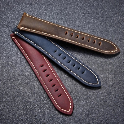Genuine Leather Watchband Bracelet 20 22 24 26mm Women Men Oil Wax Cowhide Blue Green Red Brown Wach Band Strap Steel Bu
