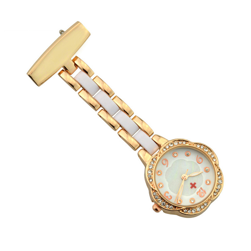 ALK Flower Type Nurse Watches Diamond Fob Nurse Pocket Watch Silver Nursing Gift Rose Gold Brooch Doctor Medical Quartz