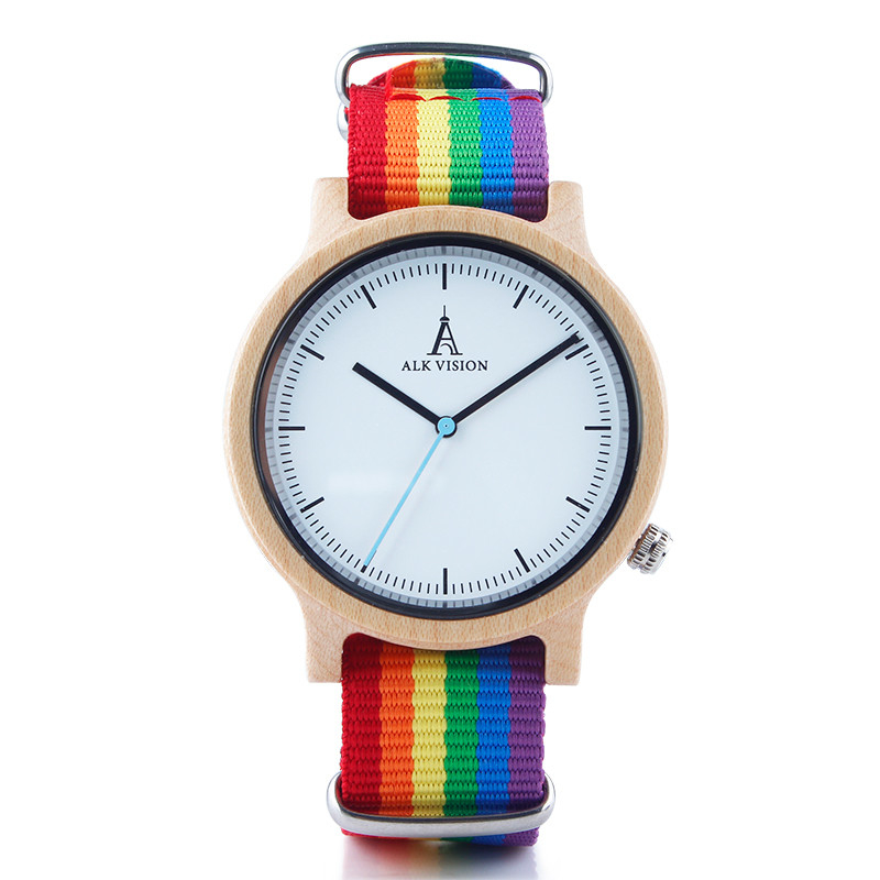 ALK Vision Pride Rainbow Top Wood Watches Dropshipping Brand Women Mens Wooden Watch Canvas LGBT Strap Fashion Casual Wr