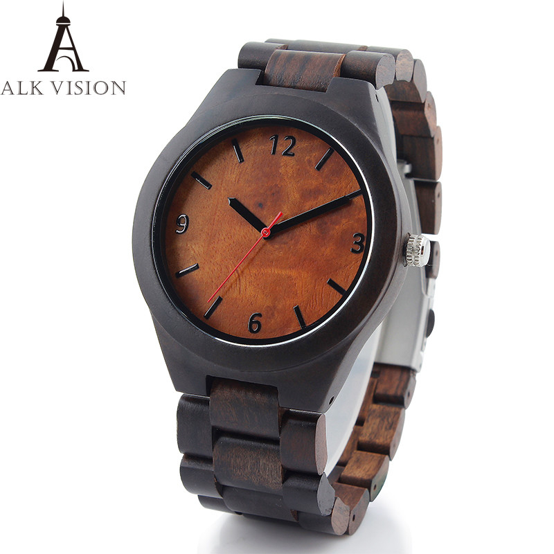 Natural Black Wood Watch Men Business Luxury Stop Watch Quartz Movement Wood Watches Luxury Gift Full Wooden Watches