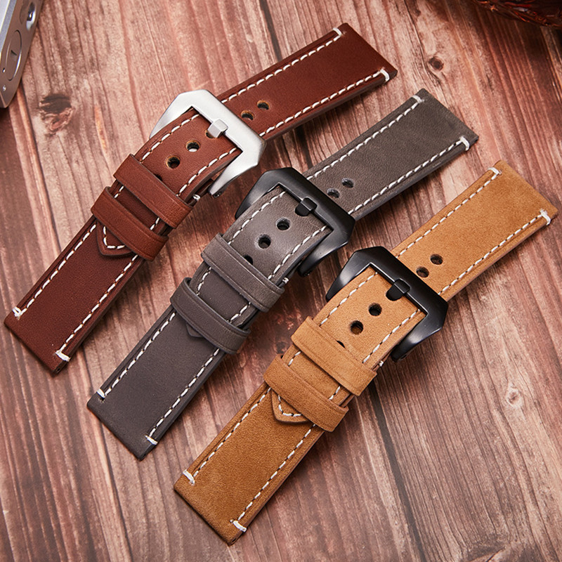 Watch band  leather wrist strap watch accessories pin buckle strap 20mm22mm24mm suitable for smart watch flat interface