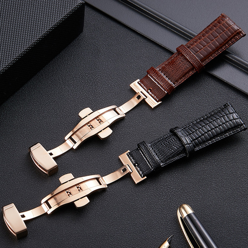 2020 Leather Fish Pattern Leather Band Soft Double Press Butterfly Buckle Strap Metal Buckle Pin Buckle 16mm18mm20mm22mm