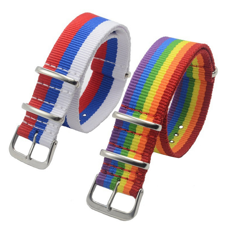 LGBT Pride Rainbow Nylon Band for Watch Russian Flag Strap Men Women Watches Accessory Canvas Bracelet Wristband 18 20 2