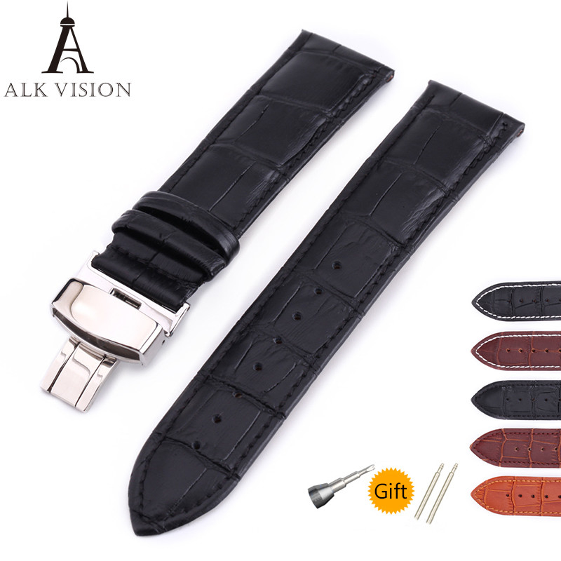ALK Leather Watch Band Bracelet Strap Butterfly Deployant Clasp Buckle Watchband Accessories 14 16mm 18mm 19mm 20mm 21mm