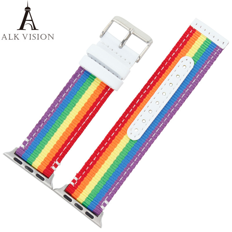 Pride rainbow nylon Watchband strap for apple watch straps canvas band for iwatch 3/2/1 38mm 42mm  belt bracelet for sma
