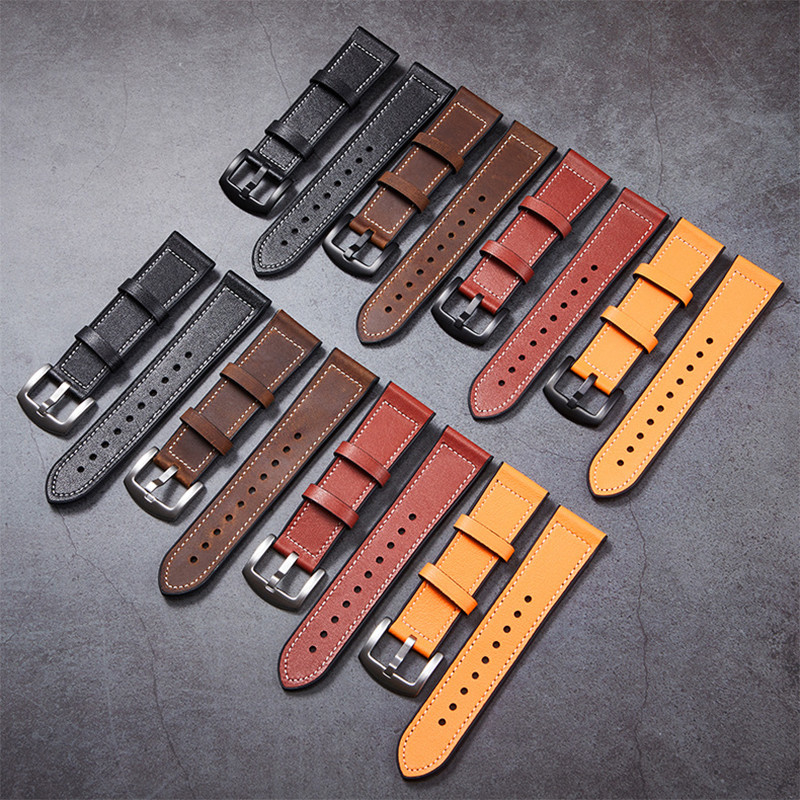 Watch Band Leather Watch Strap 4 Colors Watchbands Wrist Watch Belt 22mm Stainless Pin Buckle Black 22mm for SUNSUMG Sma